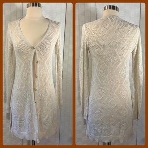 Free People long knit cardigan sweater. Cream color with buttons. Size Small.